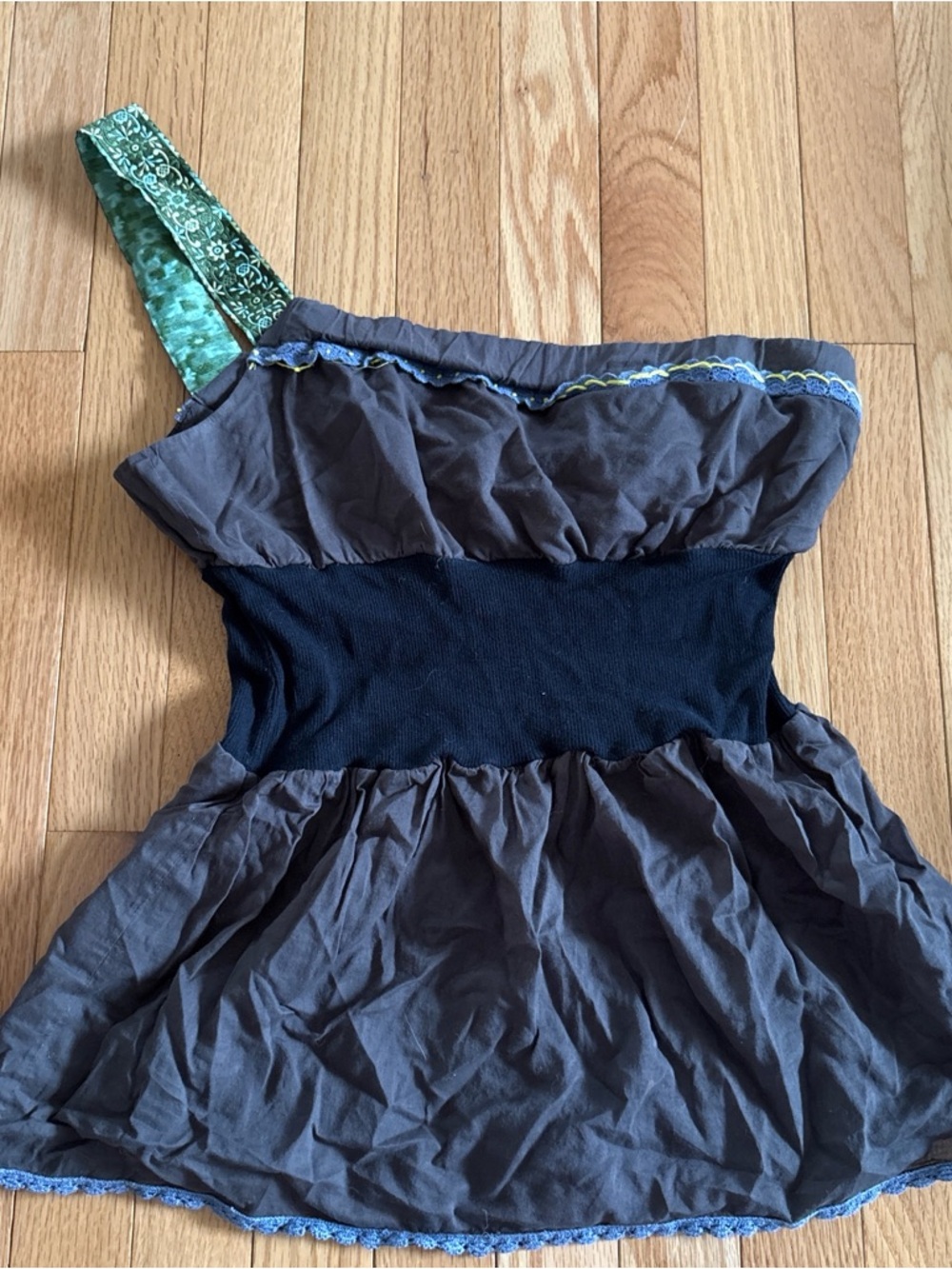 Free People Charcoal Gray One-Shoulder Tank with Green Strap